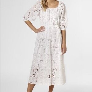 Hugo BOSS Dolara White Cotton Eyelet Embroidered Midi Dress